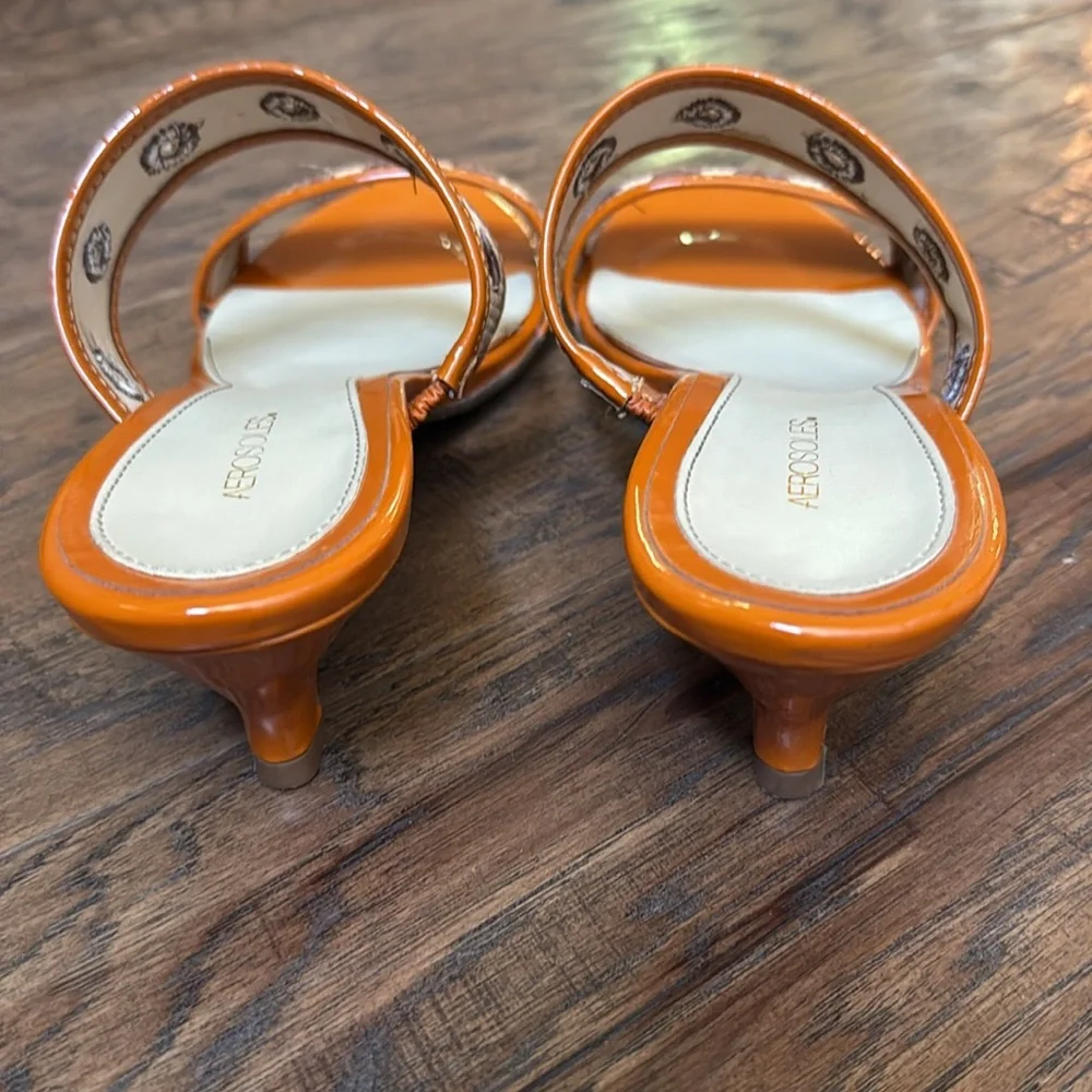 Aerosoles 2” Kitten Heel Slides, size 7M, “Sunbeam” Orange Combo, like new - Picture 3 of 15